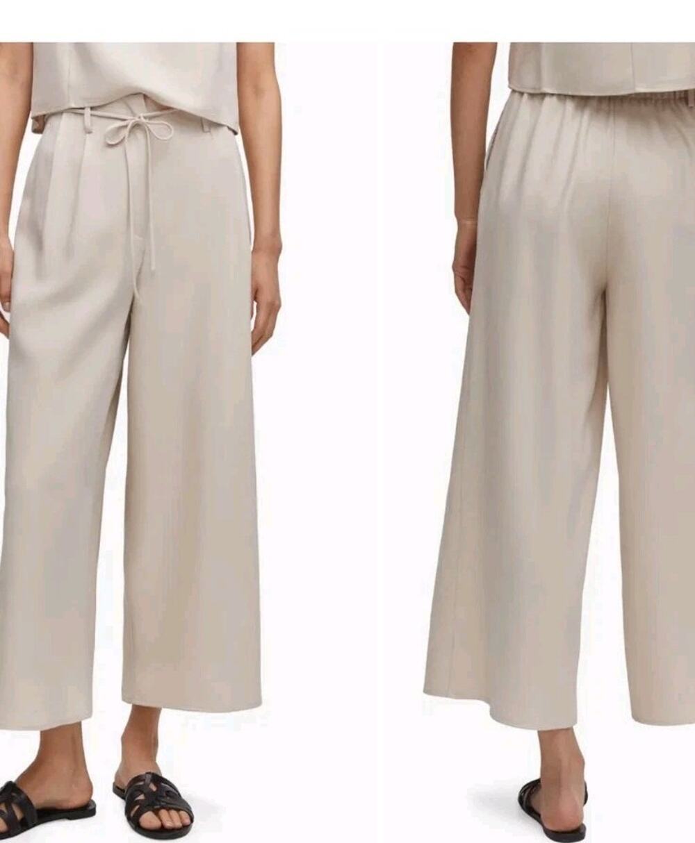 MNG Women's Wide-Leg Beige Tie Belt Wide Leg Size M